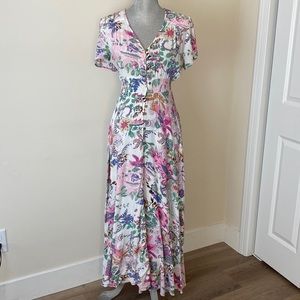 Shein Multicolor Colorful Button front V Neck Maxi Dress Size M